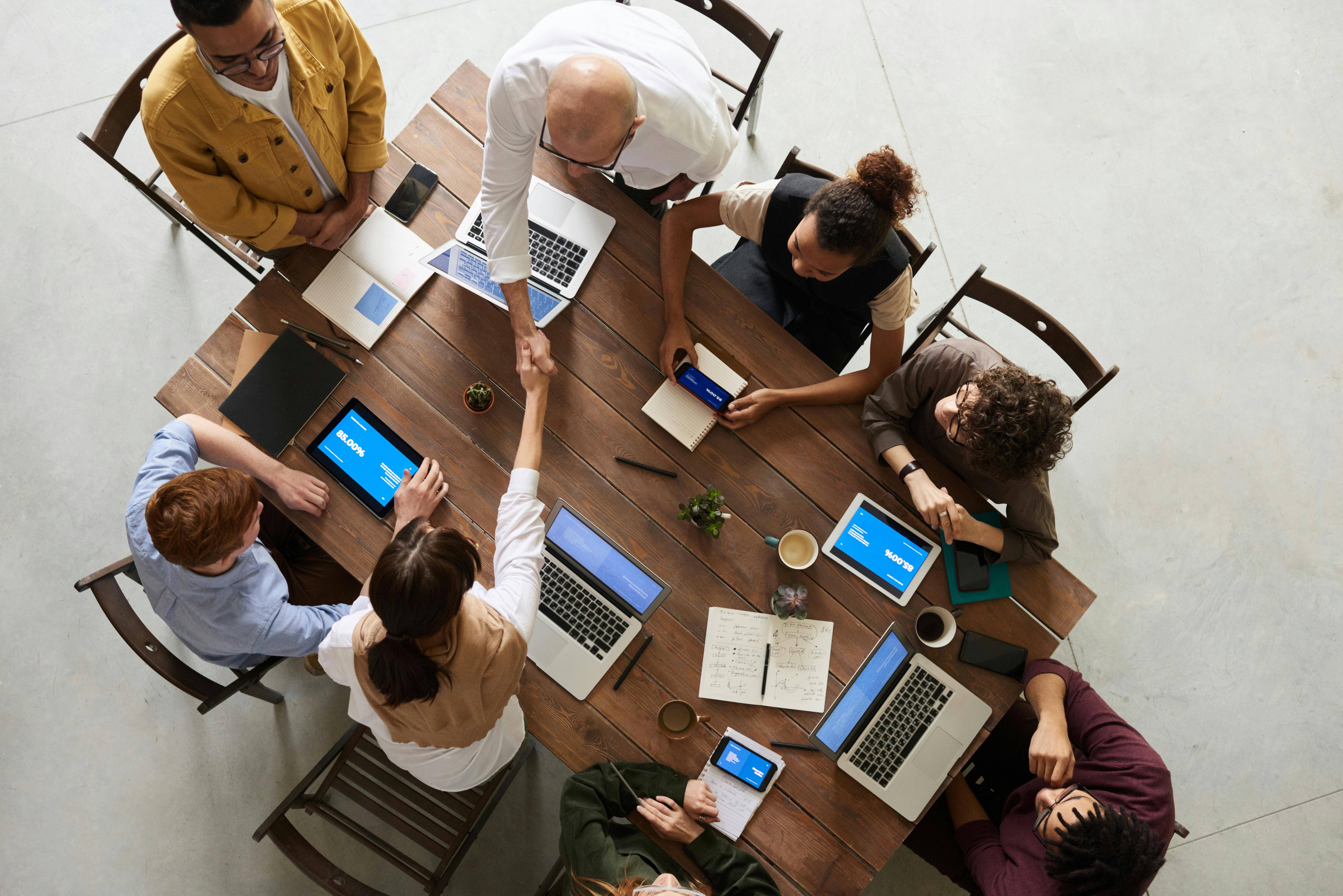 Team meeting at a small table